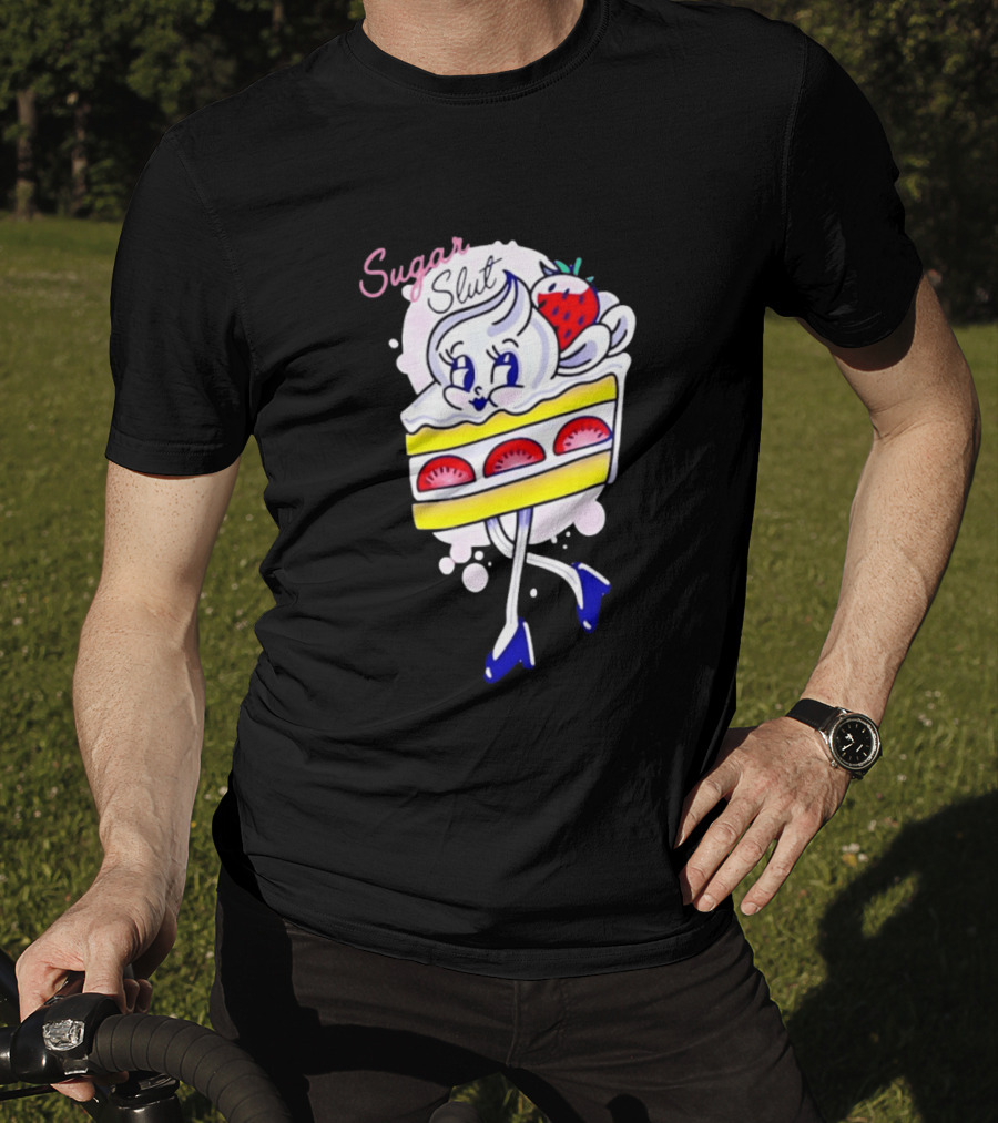 Sugar Slut Strawberry Cake Cartoon Slice With Whipped Cream And Berries T-Shirt