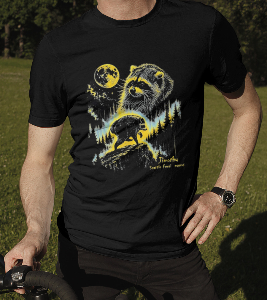 Timothy Seattle Feral Legend Raccoon Wildlife Moon Night Scene T-Shirt
