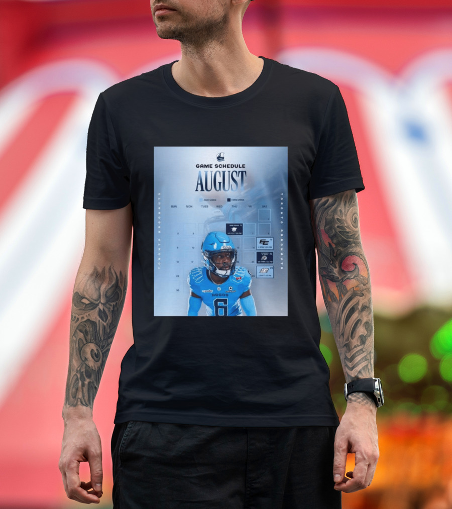 Toronto Argonauts August Game Schedule 2023 CFL Football Player Calendar T-Shirt