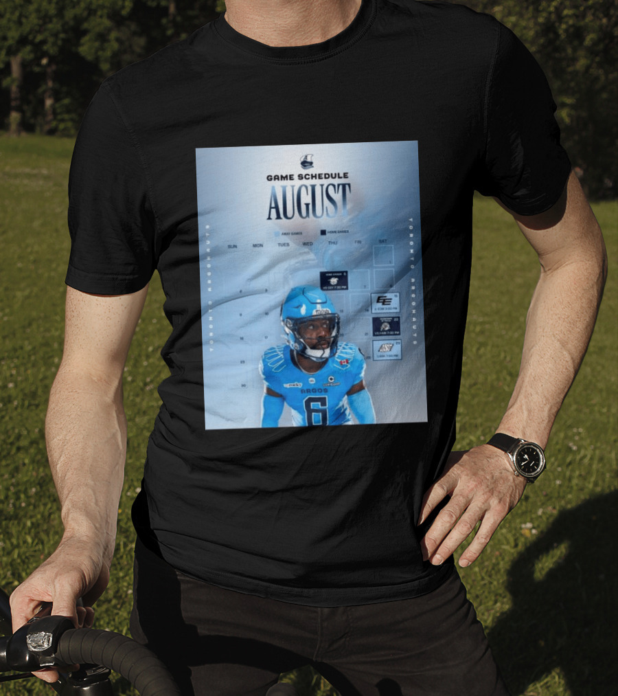 Toronto Argonauts August Game Schedule 2023 CFL Football Player Calendar T-Shirt