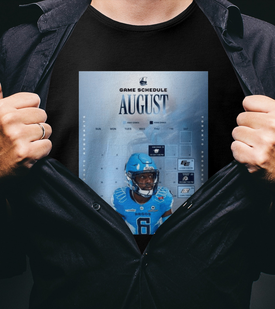 Toronto Argonauts August Game Schedule 2023 CFL Football Player Calendar T-Shirt