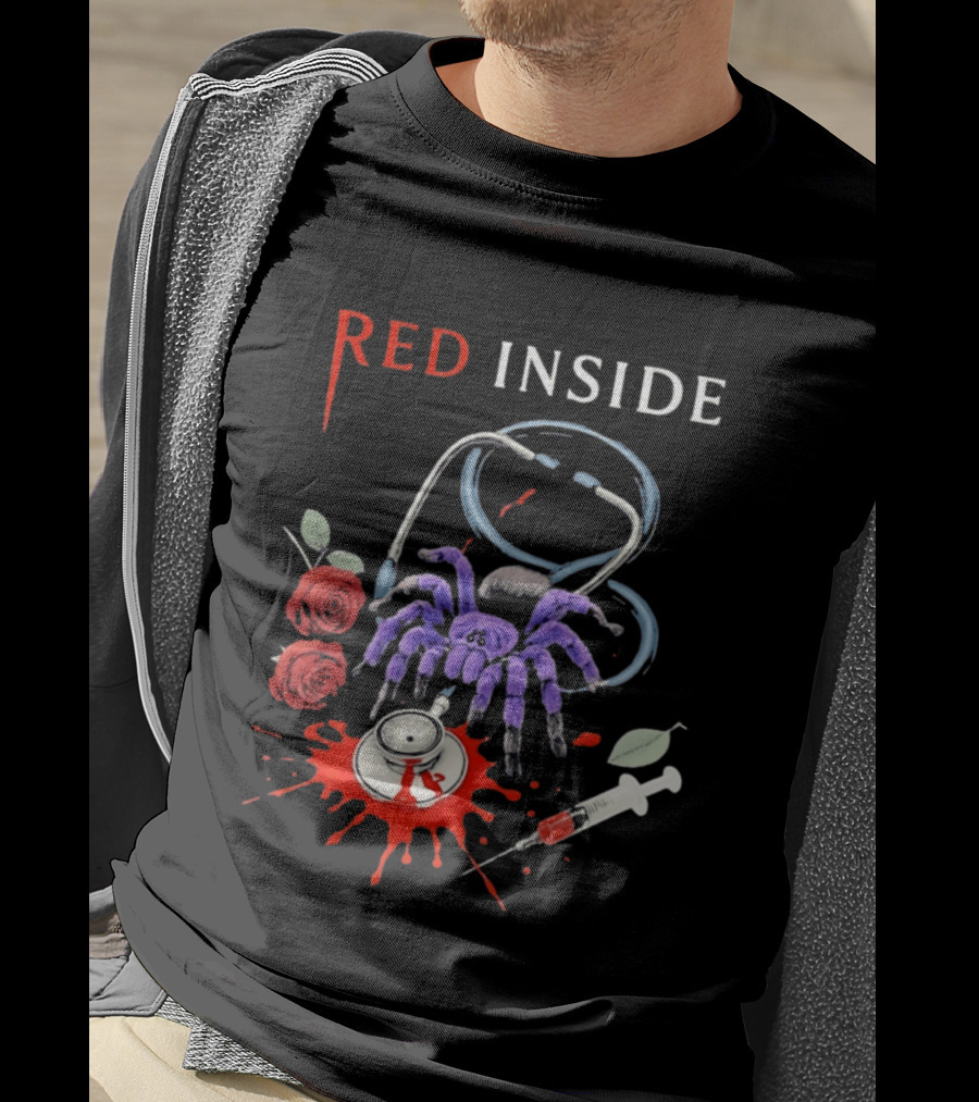 Red Inside Purple Tarantula Stethoscope Syringe Roses T-Shirt