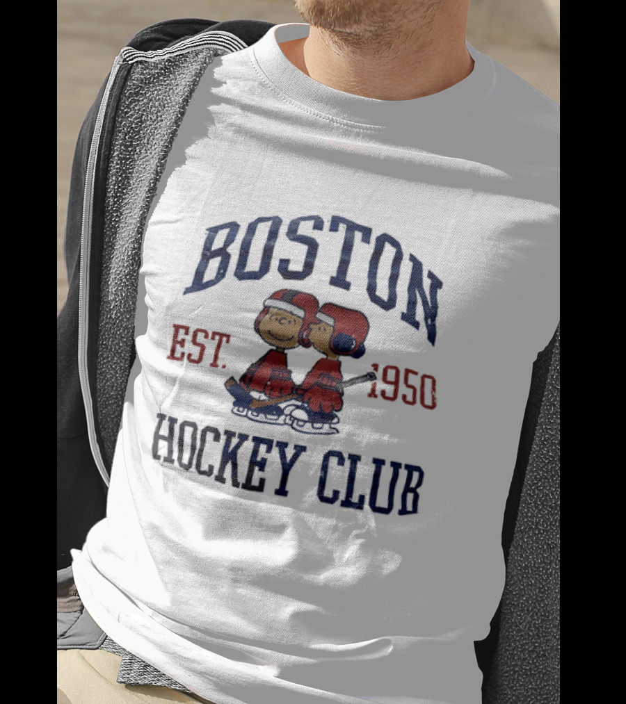 Boston Hockey Club Est 1950 Peanuts Characters Distressed T-Shirt