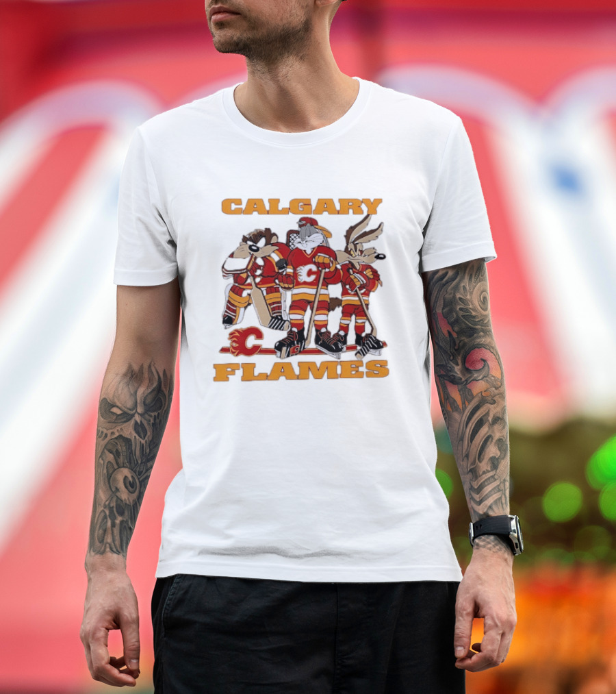 Calgary Flames Looney Tunes Bugs Bunny Hockey Team Characters T-Shirt