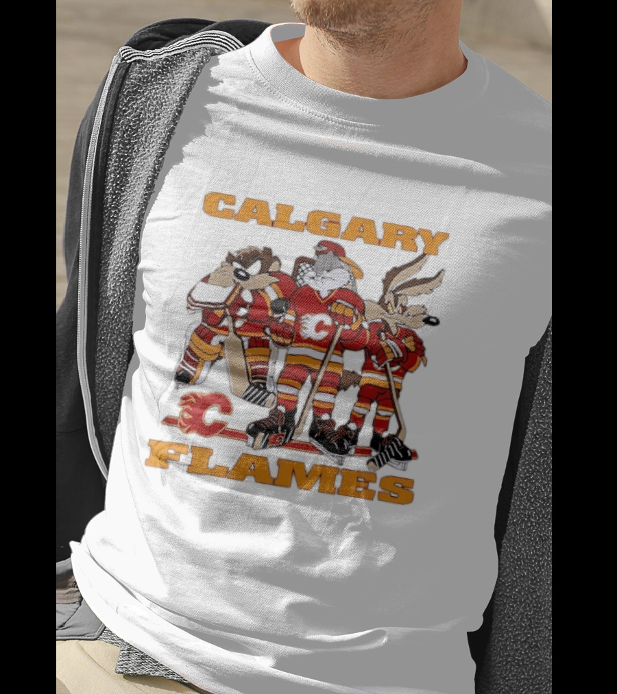 Calgary Flames Looney Tunes Bugs Bunny Hockey Team Characters T-Shirt
