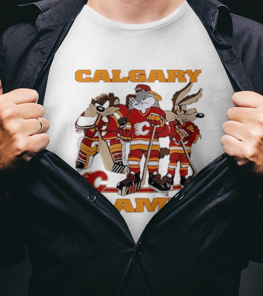 Calgary Flames Looney Tunes Bugs Bunny Hockey Team Characters T-Shirt