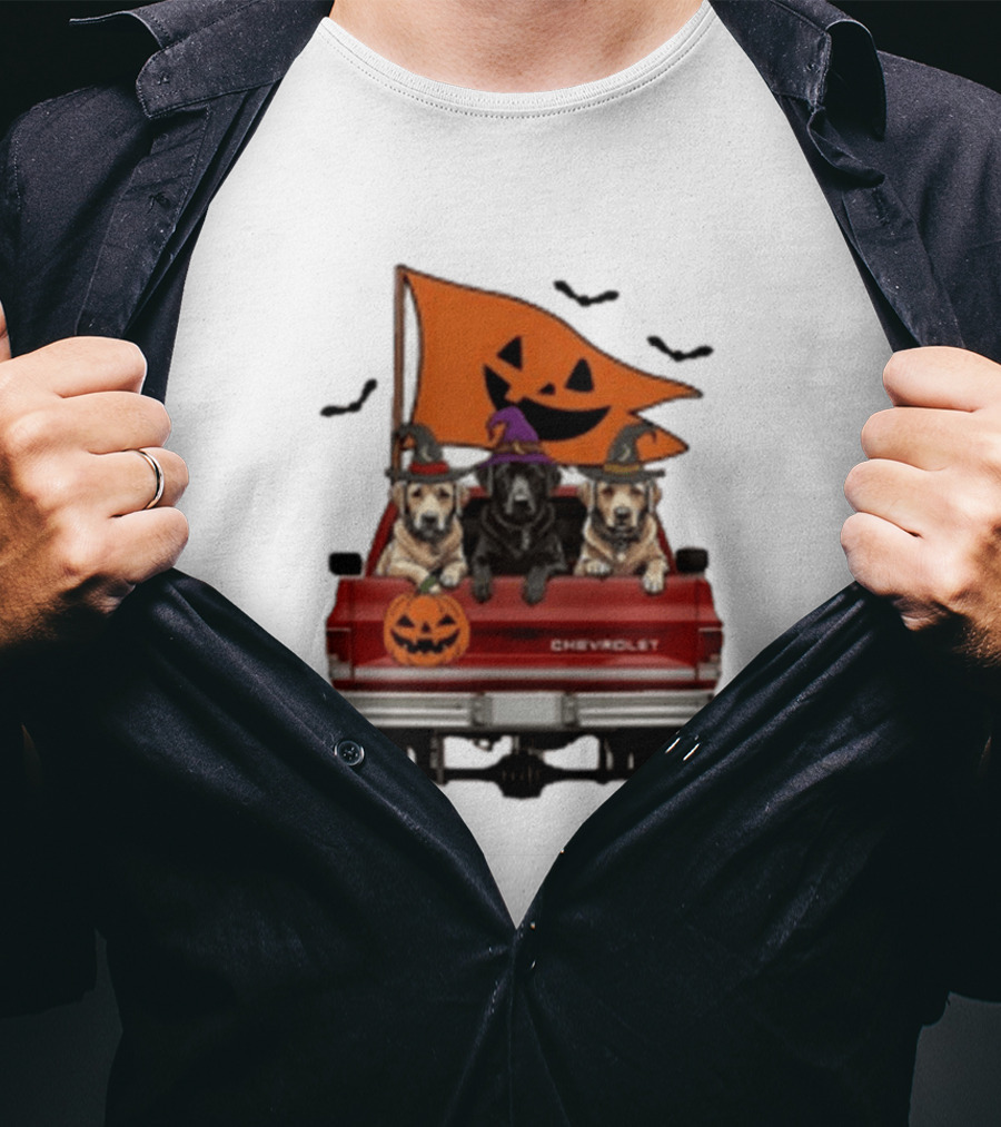 Chevrolet Halloween Dogs In Truck With Pumpkin And Bats T-Shirt