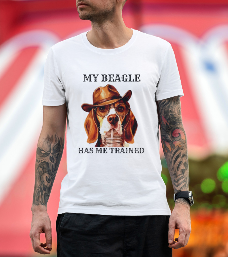 My Beagle Has Me Trained Cowboy Beagle With Hat And Glasses T-Shirt