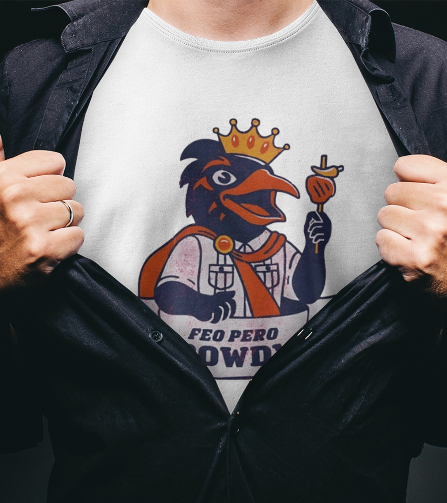 Feo Pero Rowdy Distressed Crow King Feopero With Skewer And Crown T-Shirt