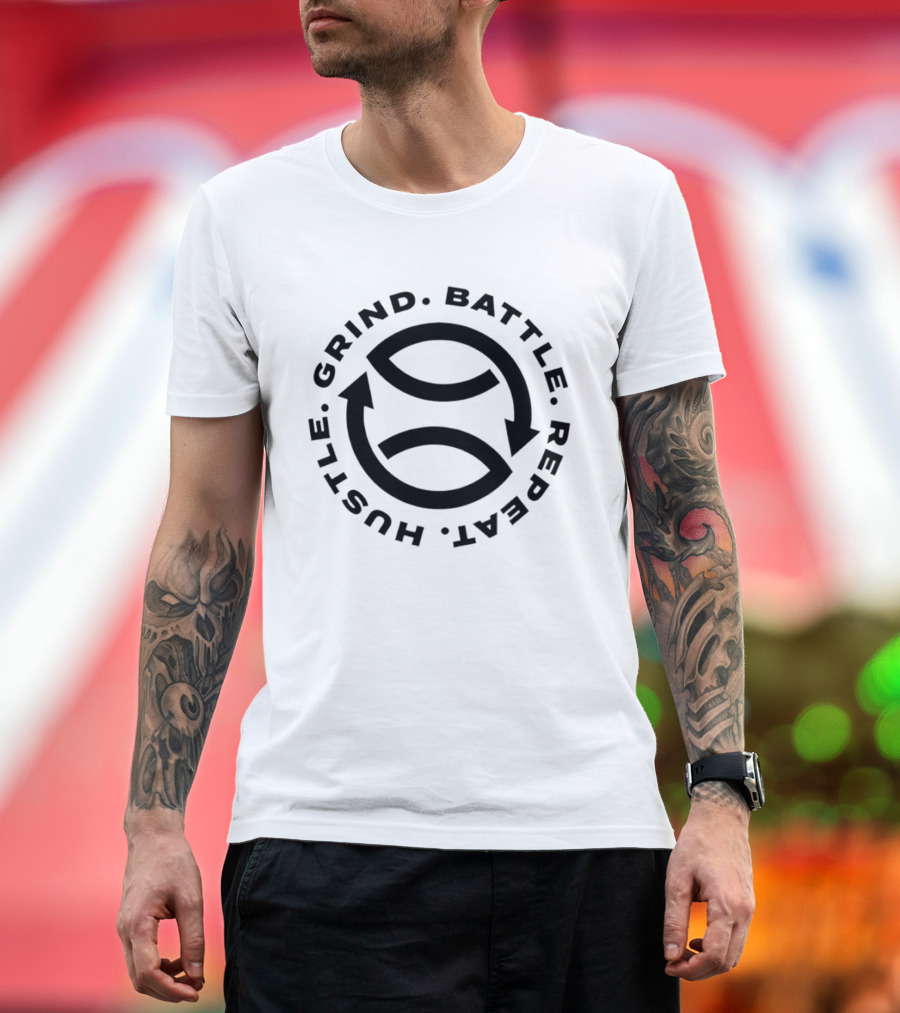 Grind Battle Hustle Repeat Motivational Cycle Arrows T-Shirt