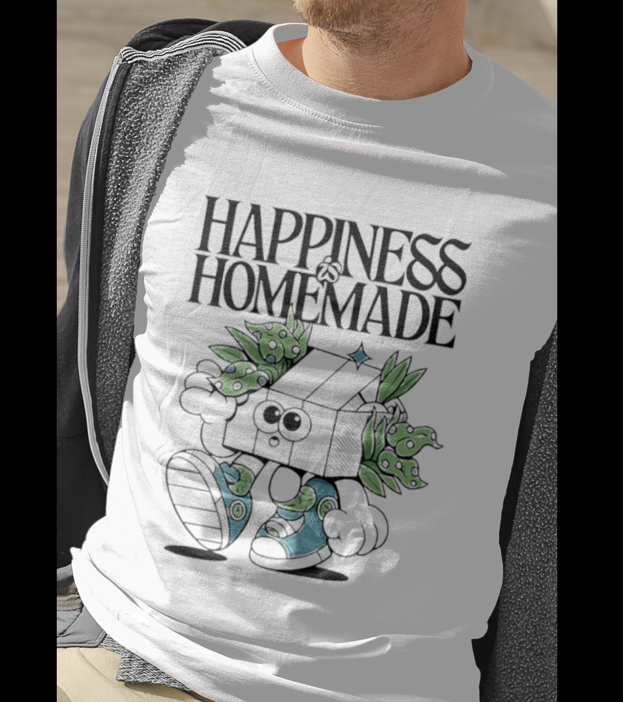 Happiness Is Homemade Cute Cartoon Box Character With Flowers T-Shirt