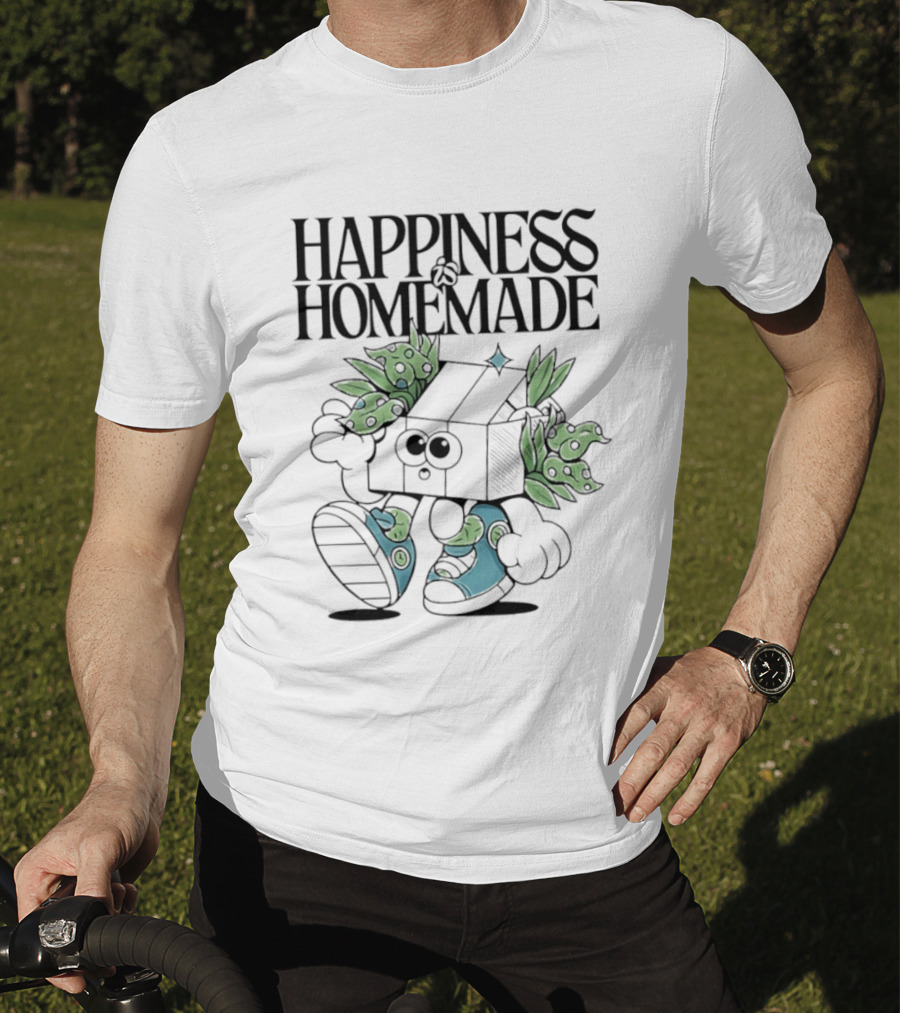 Happiness Is Homemade Cute Cartoon Box Character With Flowers T-Shirt