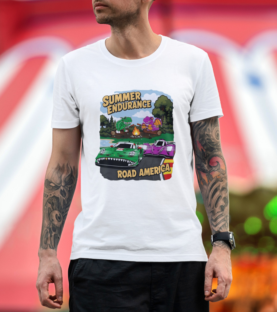 Summer Endurance Road America Racing With Dinosaurs And Dragons T-Shirt