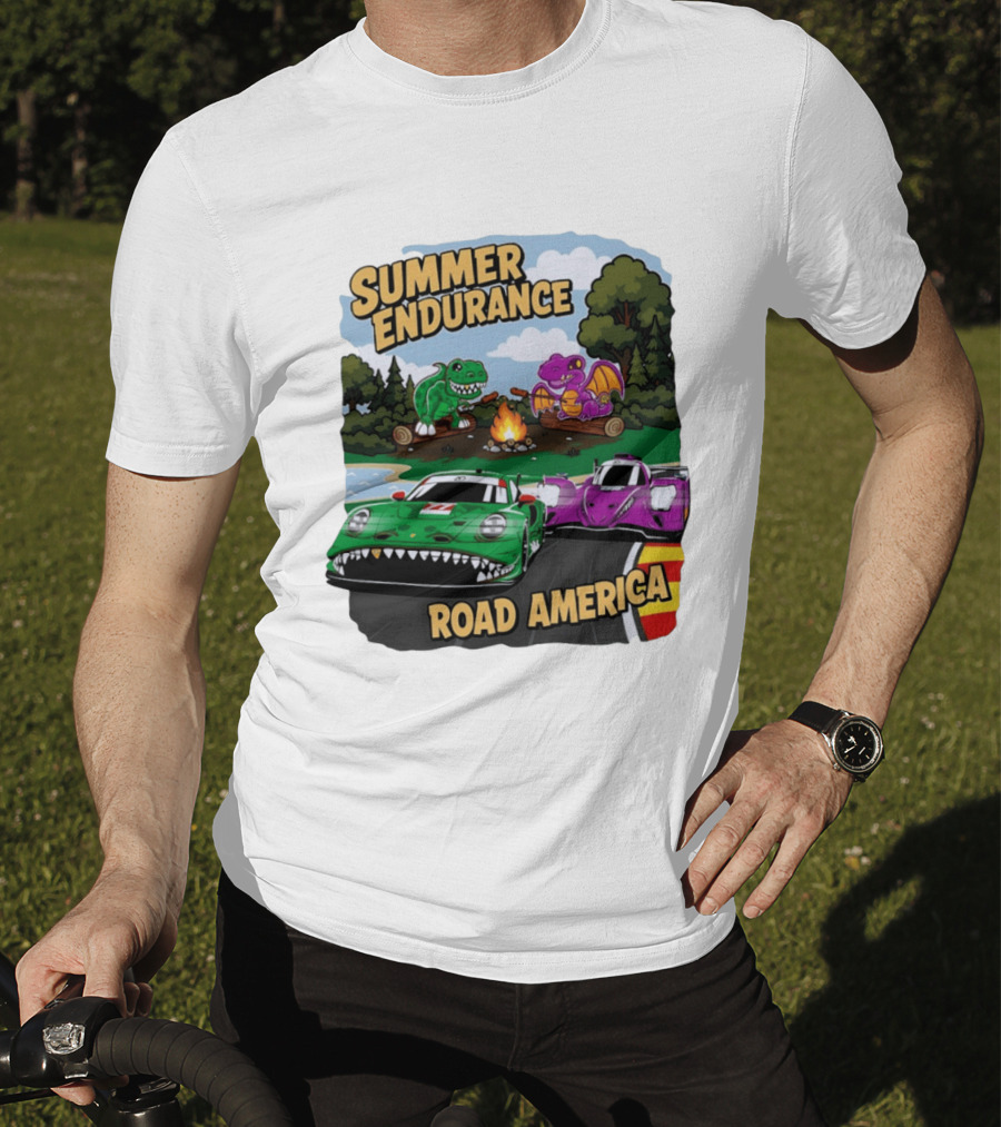 Summer Endurance Road America Racing With Dinosaurs And Dragons T-Shirt