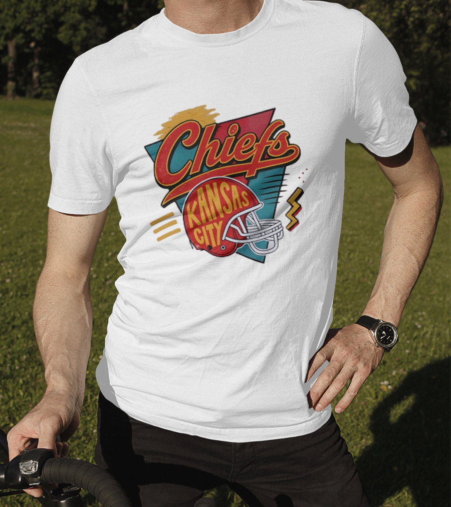 Kansas City Chiefs Helmet Retro Style Football T-Shirt