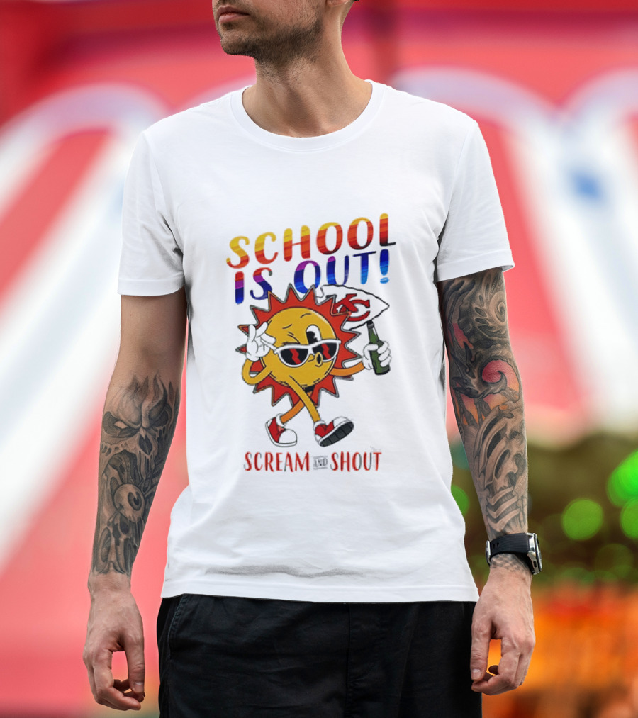 Kansas City Chiefs Sun Character School Is Out Scream And Shout T-Shirt