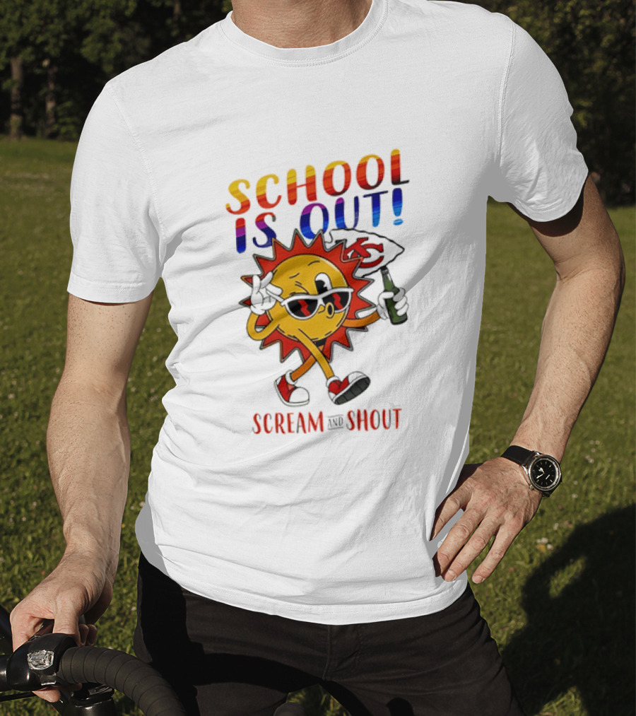 Kansas City Chiefs Sun Character School Is Out Scream And Shout T-Shirt