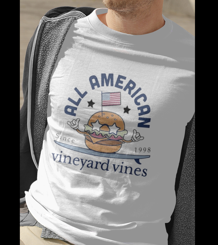 All American Burger Vineyard Vines Since 1998 Flag Stars T-Shirt