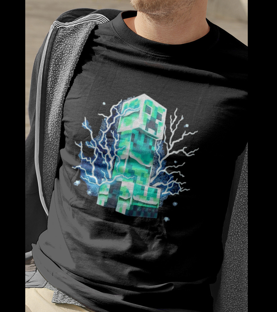 Charged Creeper Lightning Pixelated Monster Gaming Adventure T-Shirt