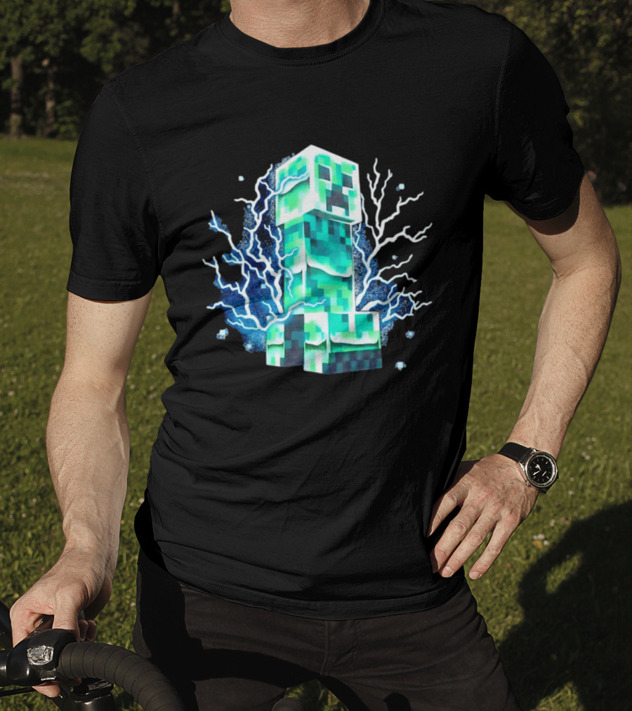 Charged Creeper Lightning Pixelated Monster Gaming Adventure T-Shirt