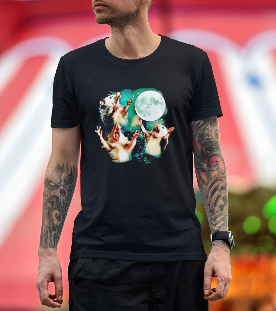 Screaming Opossums Howling At The Moon Opossum Moonlight Night Sky T-Shirt