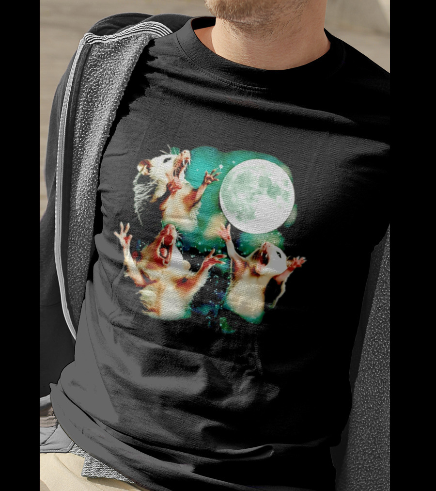 Screaming Opossums Howling At The Moon Opossum Moonlight Night Sky T-Shirt