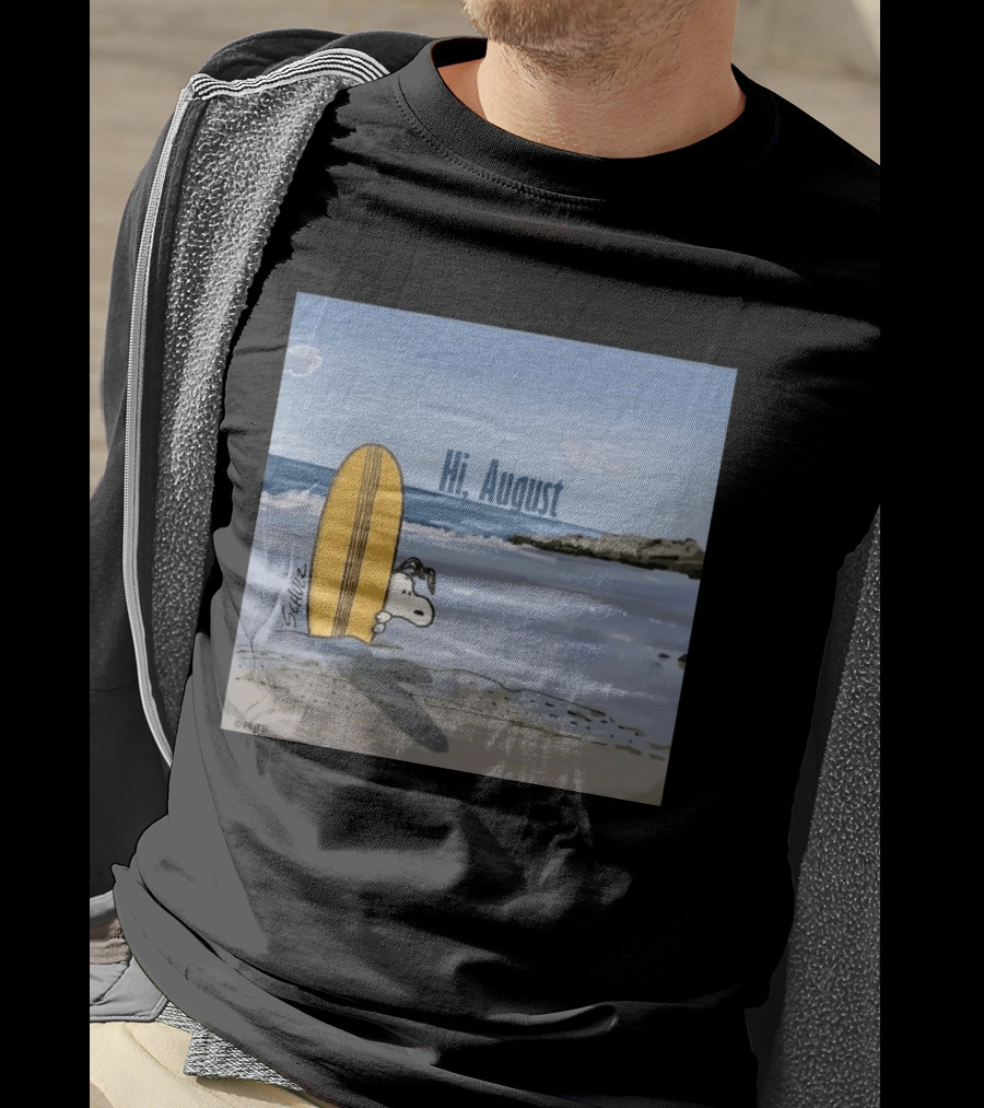 Snoopy Hi August Surfboard Beach Scene By Schulz T-Shirt