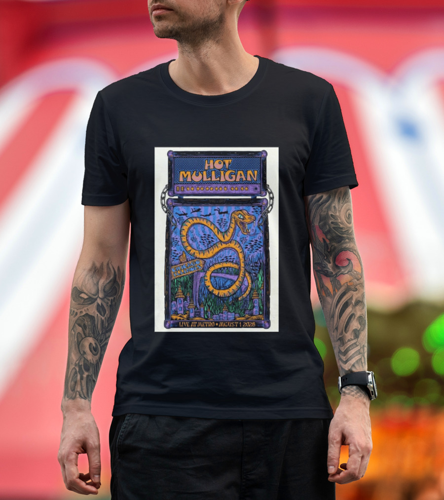 Hot Mulligan Live At Metro Chicago Illinois August 1 2026 With Snake And Cityscape T-Shirt
