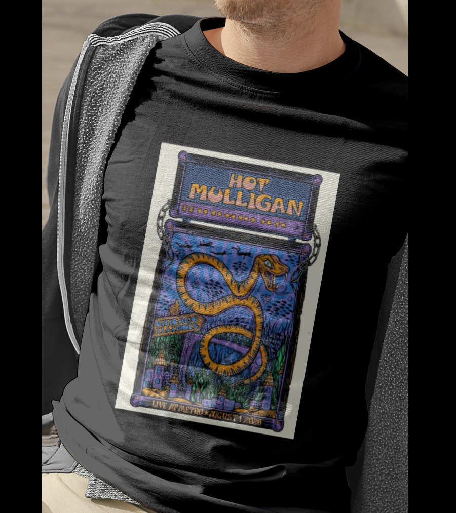 Hot Mulligan Live At Metro Chicago Illinois August 1 2026 With Snake And Cityscape T-Shirt