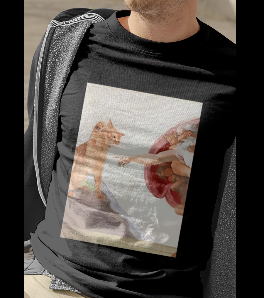 The Creation Of Adam With A Cat By Michelangelo T-Shirt