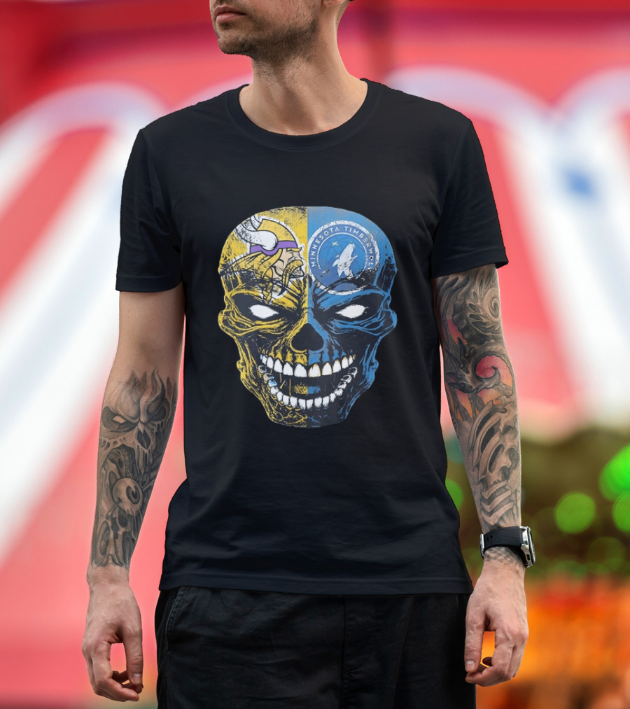 Minnesota Vikings Timberwolves Skull Mashup T-Shirt