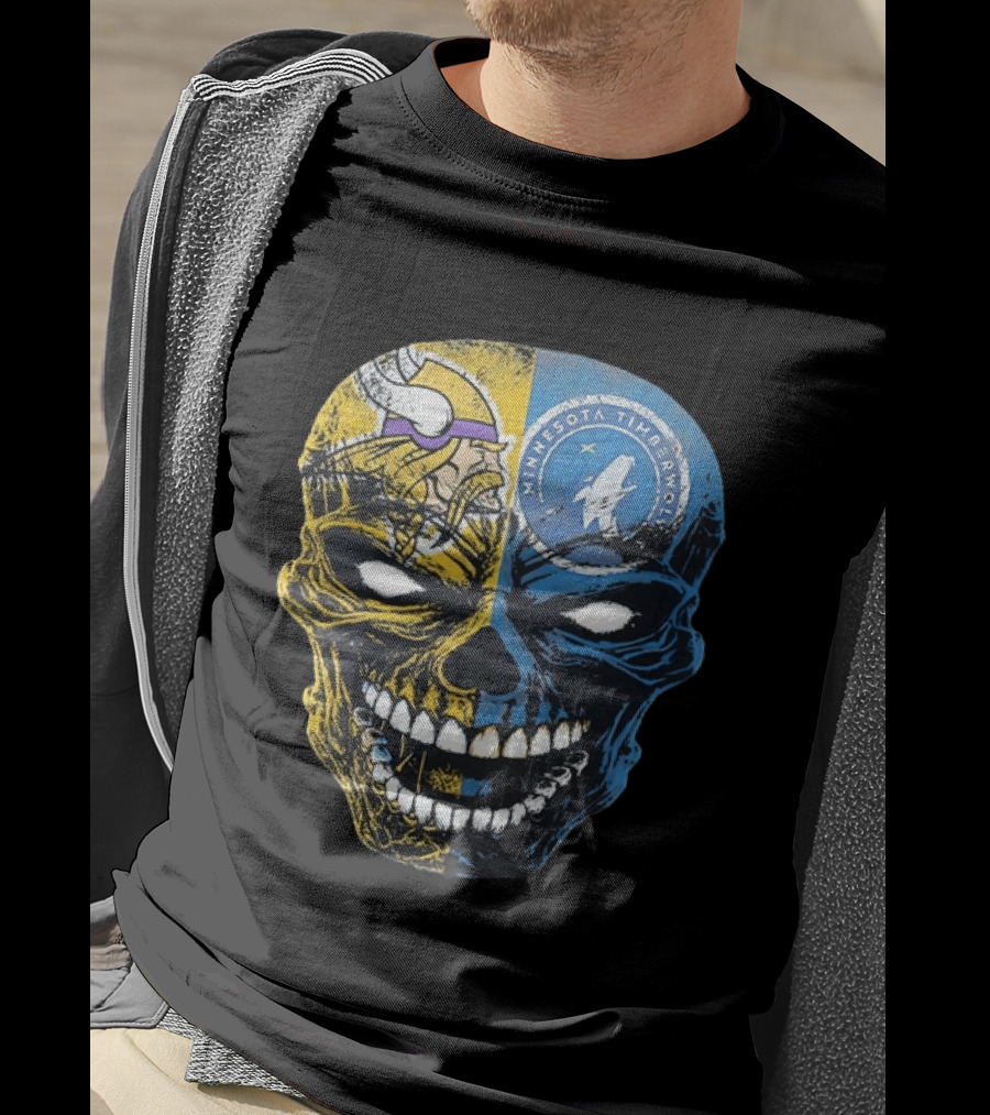 Minnesota Vikings Timberwolves Skull Mashup T-Shirt