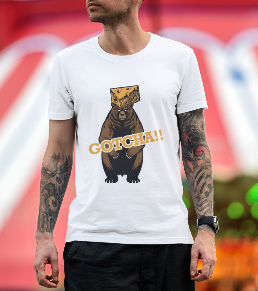 Bear Cheese Head Gotcha Green Bay Packers Fan T-Shirt