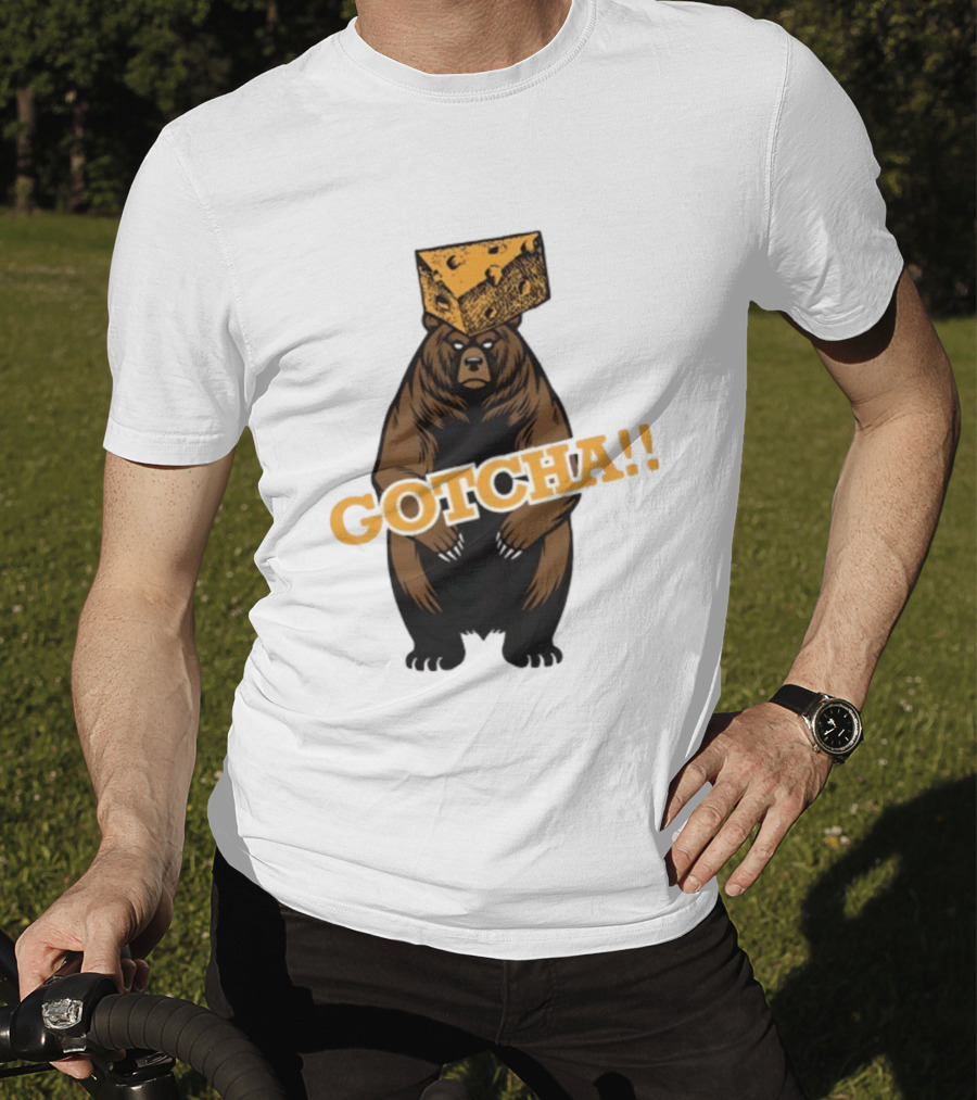 Bear Cheese Head Gotcha Green Bay Packers Fan T-Shirt