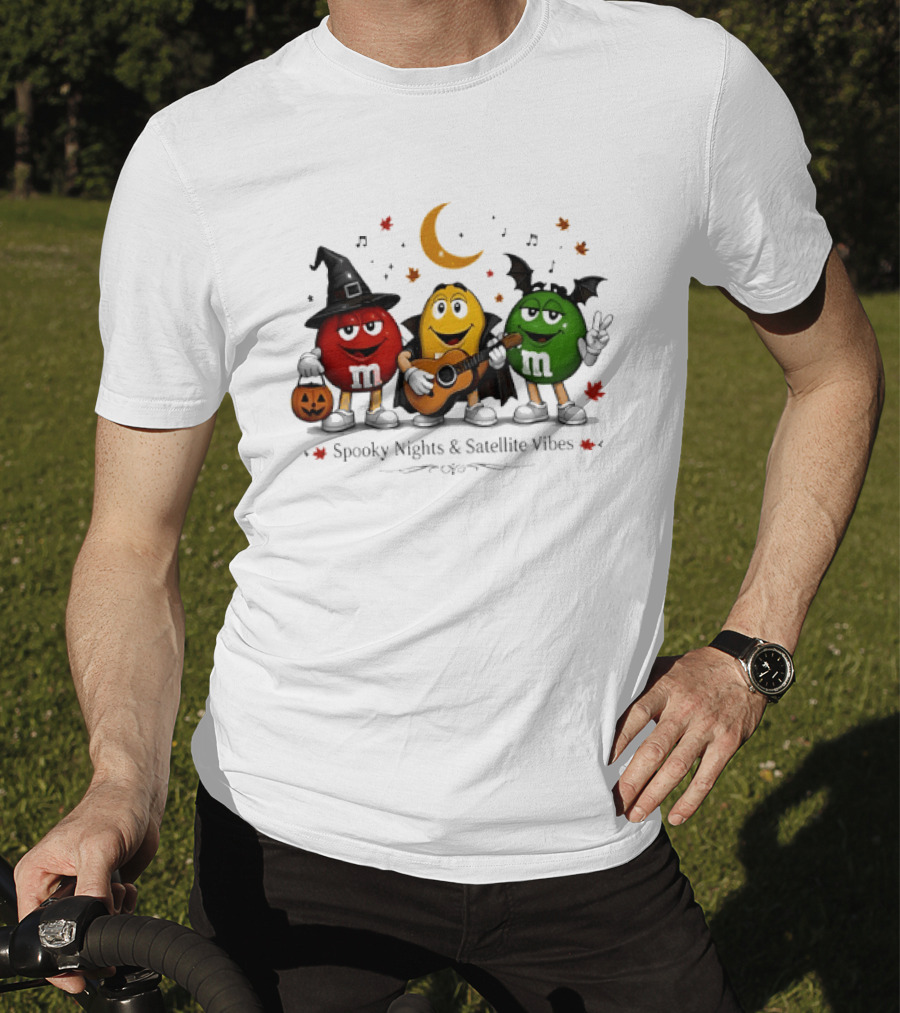 M&M's Spooky Nights & Satellite Vibes Halloween Pumpkin Witch Guitar Bat Moon T-Shirt