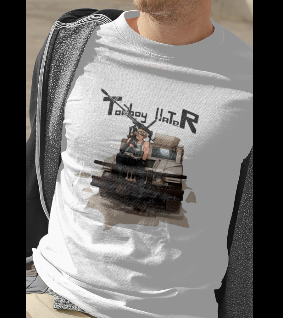 Tomboy Hater Anime Character With Gun And Armored Vehicle T-Shirt