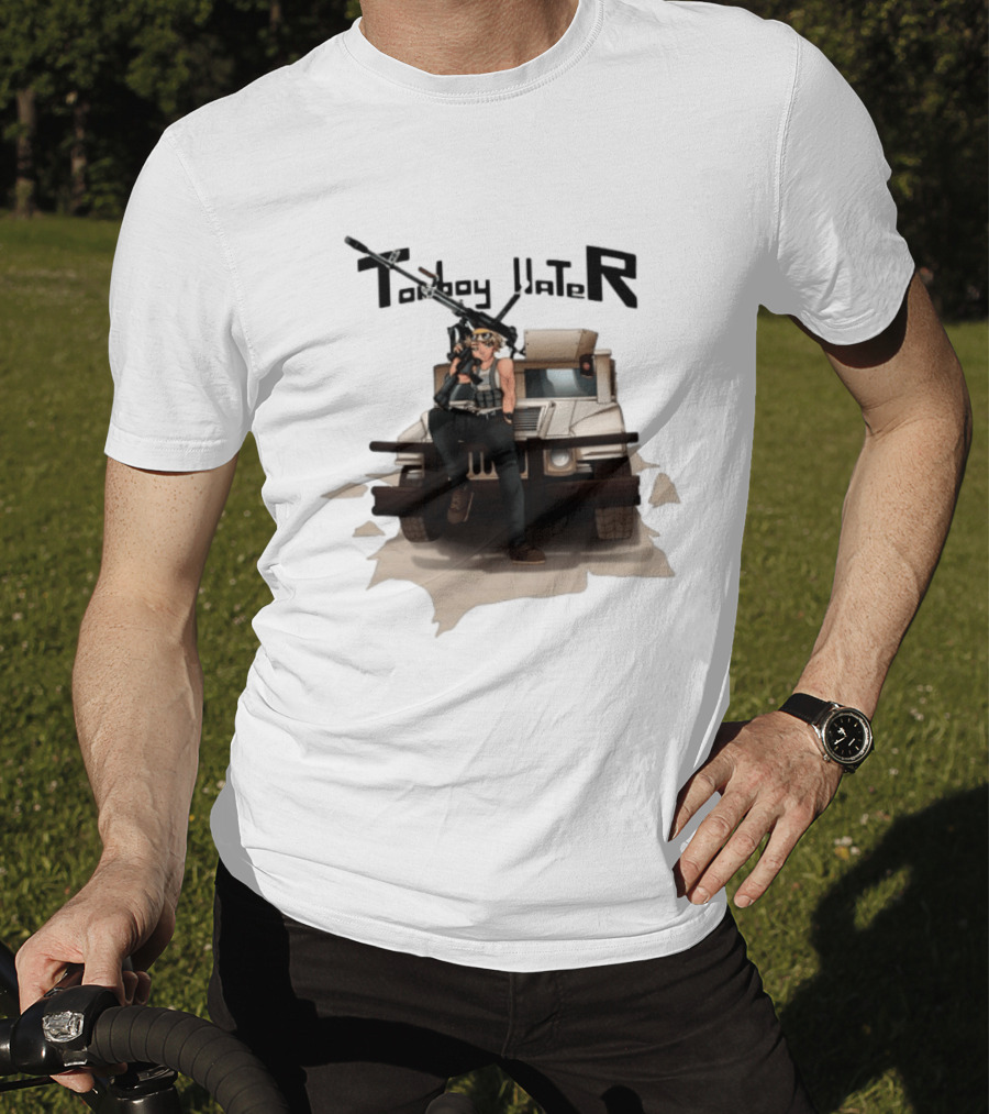 Tomboy Hater Anime Character With Gun And Armored Vehicle T-Shirt