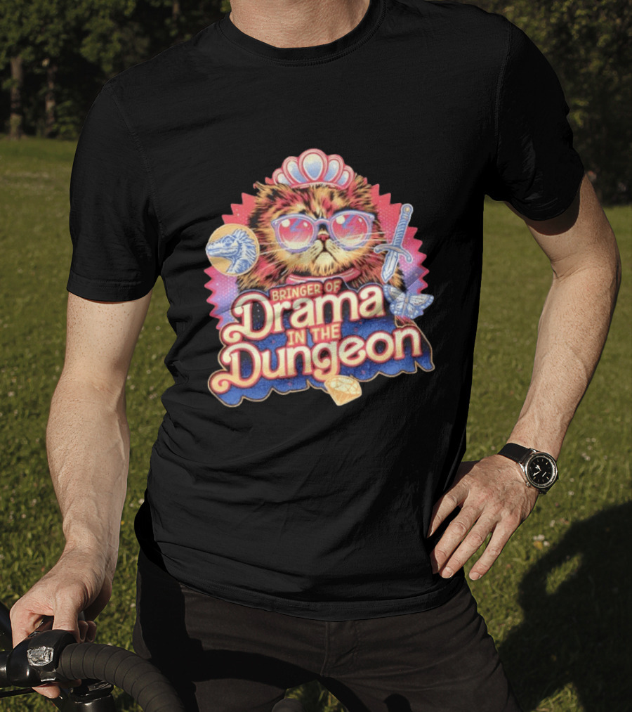 Bringer Of Drama In The Dungeon Cat With Raptor Dagger Butterfly Diamond T-Shirt