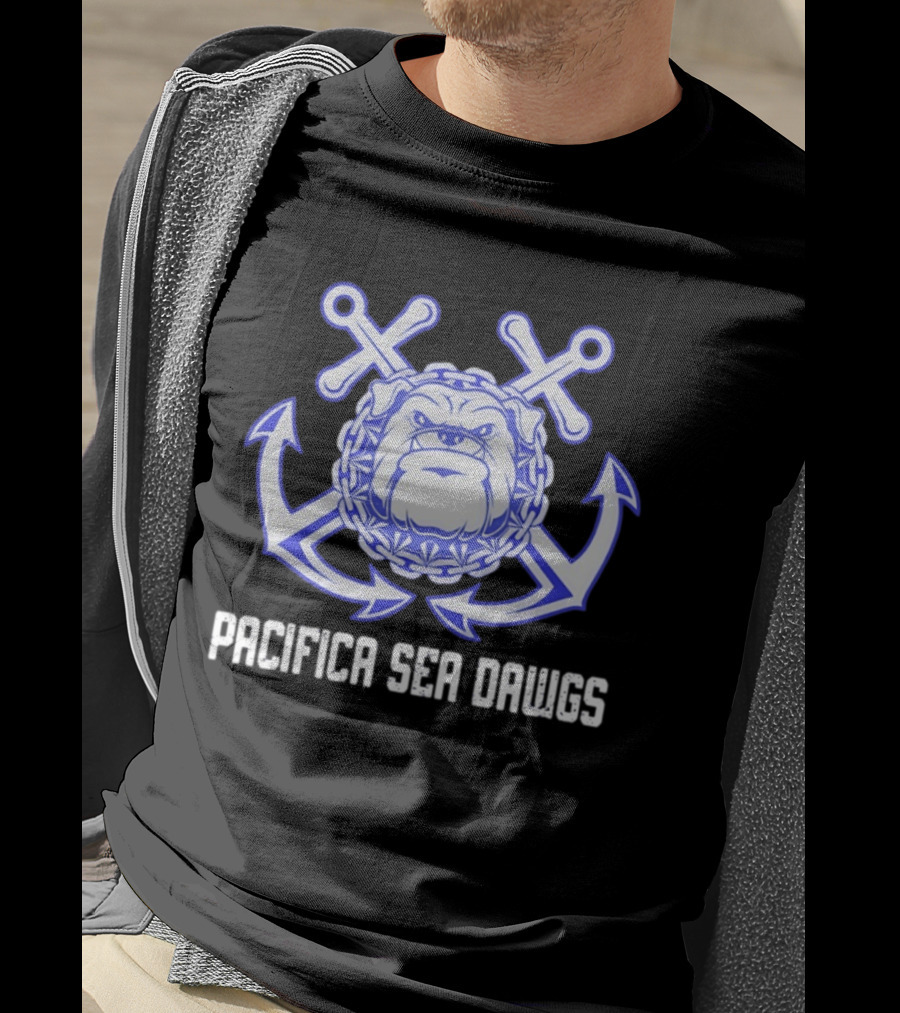 Pacifica Sea Dawgs Bulldog Anchor Crossed Swords Sports Team T-Shirt