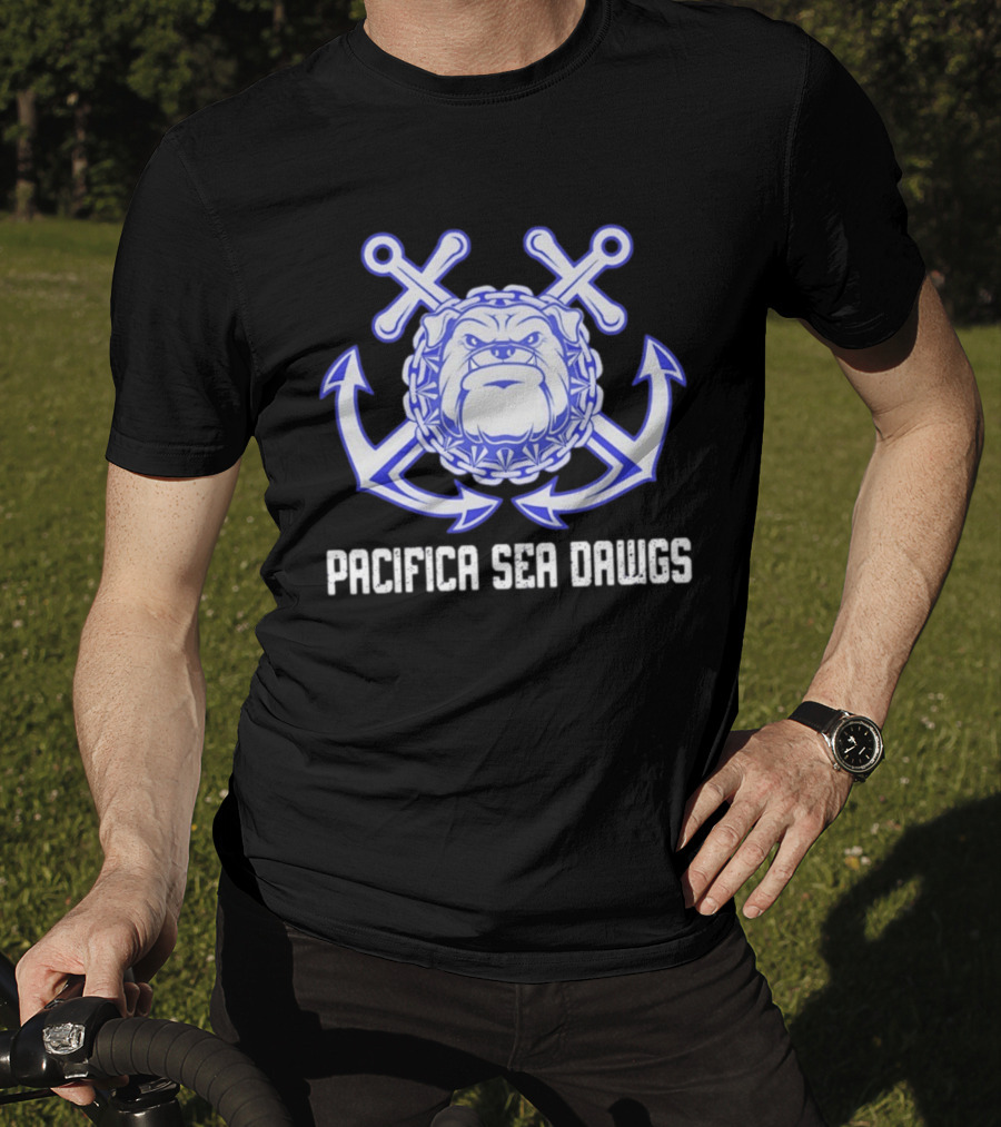 Pacifica Sea Dawgs Bulldog Anchor Crossed Swords Sports Team T-Shirt