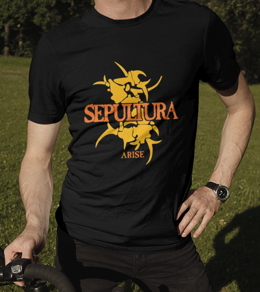 Sepultura Arise Thrash Metal Band Vintage Text Yellow T-Shirt