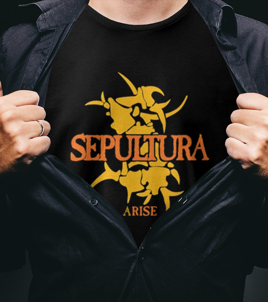 Sepultura Arise Thrash Metal Band Vintage Text Yellow T-Shirt