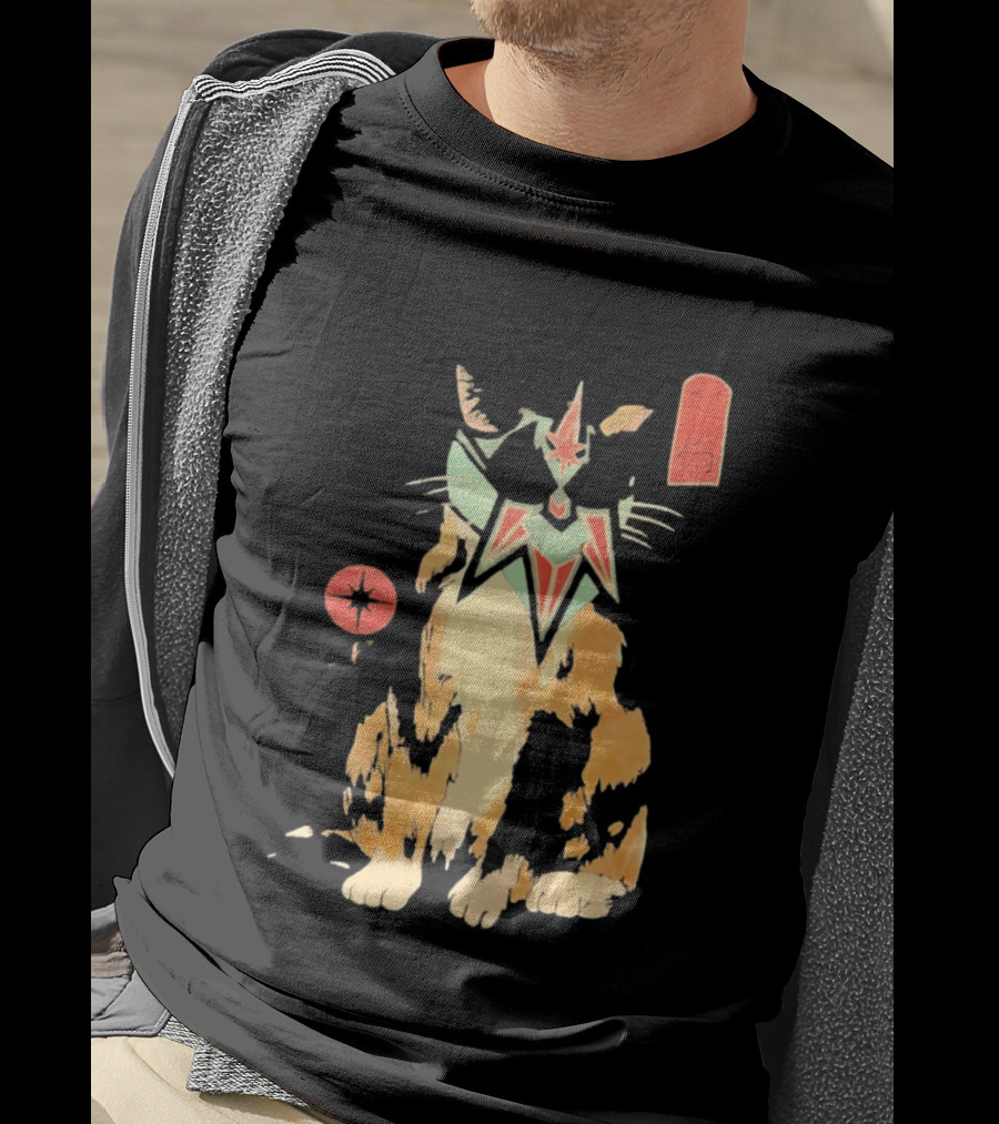 Shimbashi Masked Calico Cat Eastern Symbol And Star T-Shirt