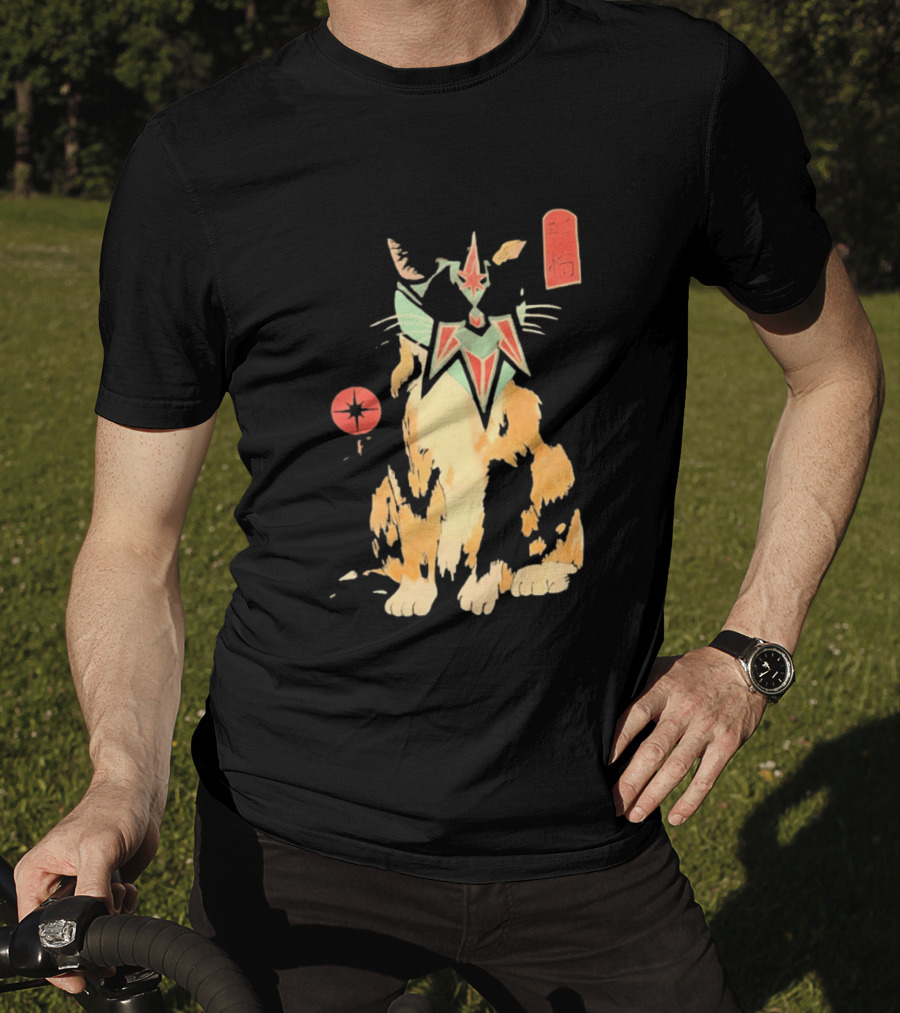 Shimbashi Masked Calico Cat Eastern Symbol And Star T-Shirt