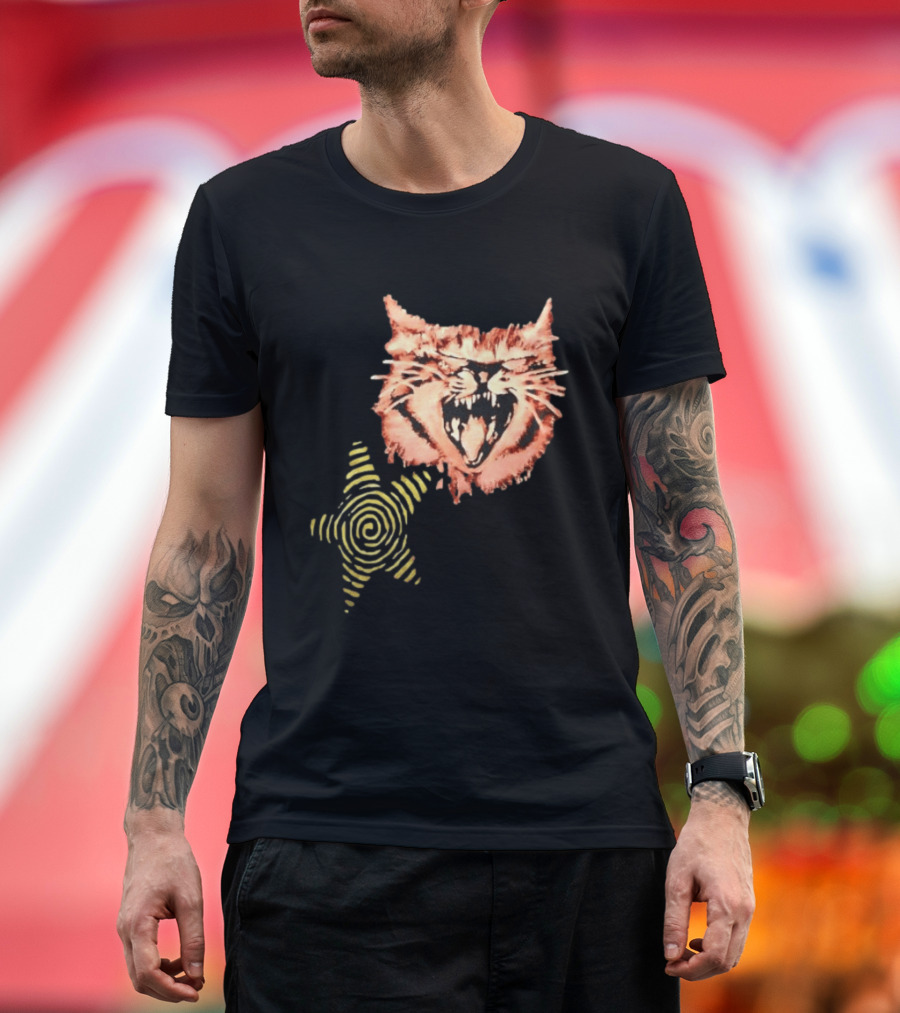 Snarling Cat Spiral Star Alternative Subculture Aesthetic T-Shirt