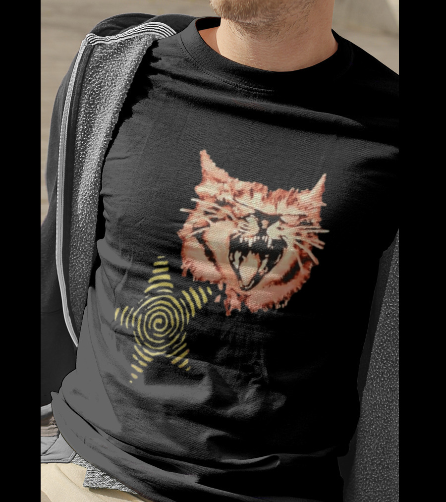 Snarling Cat Spiral Star Alternative Subculture Aesthetic T-Shirt