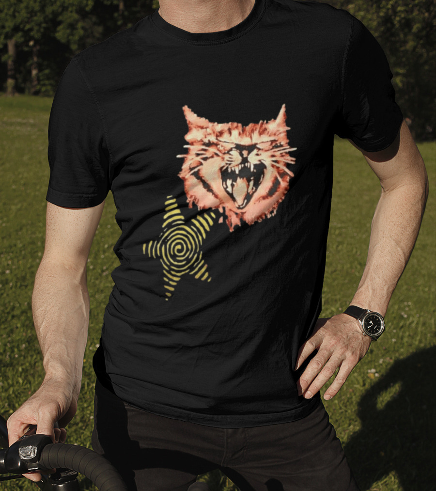 Snarling Cat Spiral Star Alternative Subculture Aesthetic T-Shirt