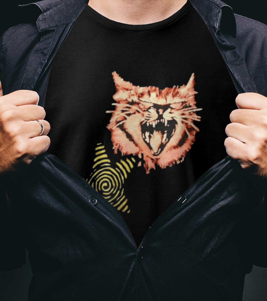Snarling Cat Spiral Star Alternative Subculture Aesthetic T-Shirt