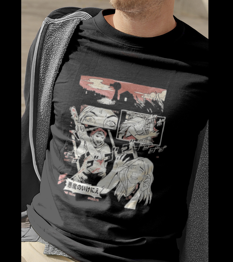 The Texas Chain Saw Massacre Manga Horror Panel With Japanese Text And Chainsaw Action T-Shirt