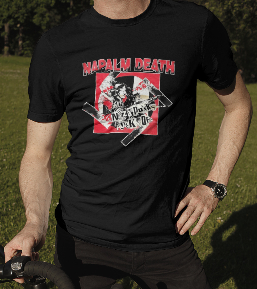 Napalm Death Nazi Punks Fuck Off Graphic Grindcore Band Merchandise T-Shirt